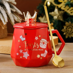 400ml Santa Claus Ceramic Cup with Lid & Spoon - Cartoon Coffee Cup