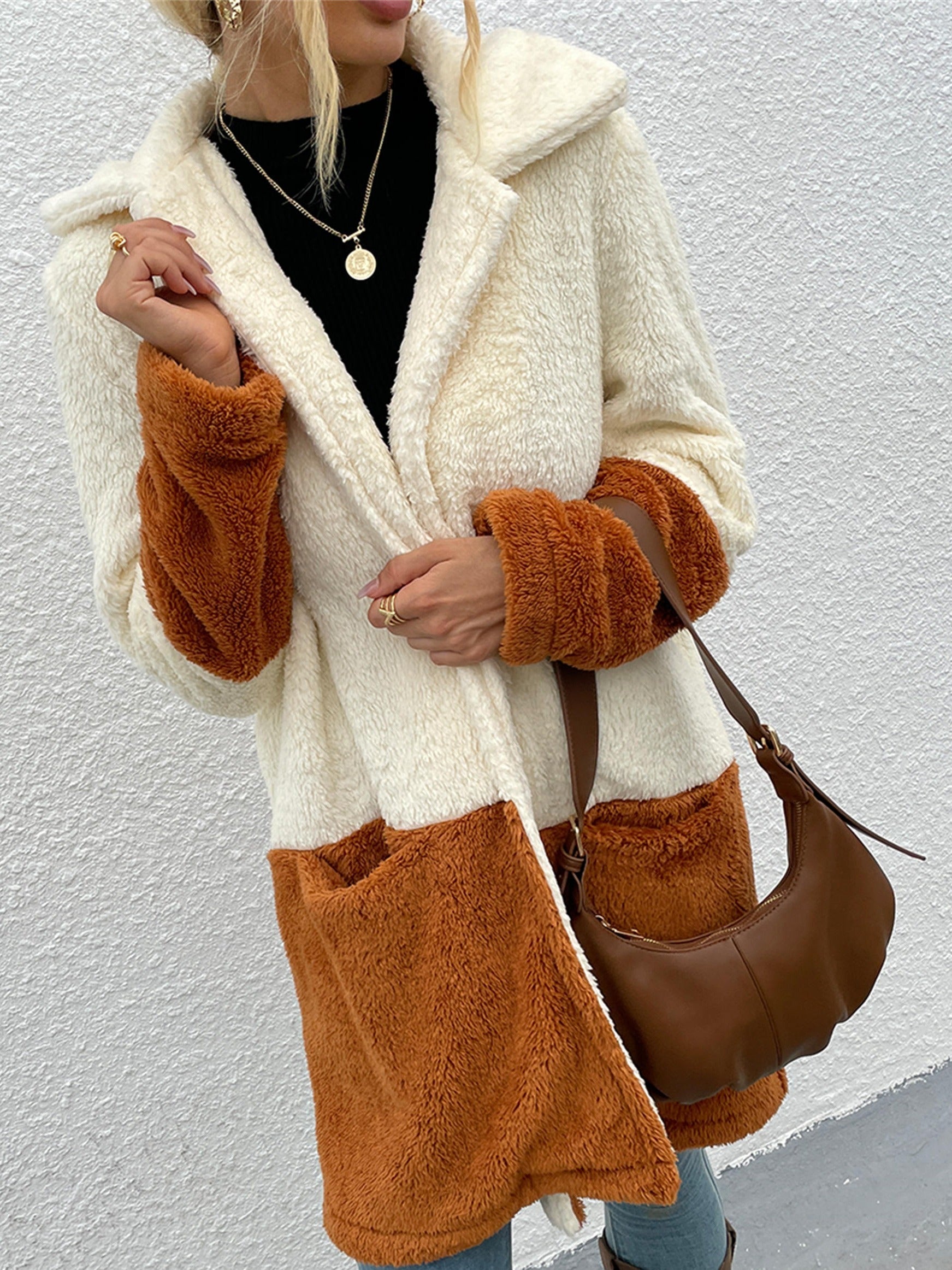 Women's Velvet Lapel Jacket Sweater with Large Pockets