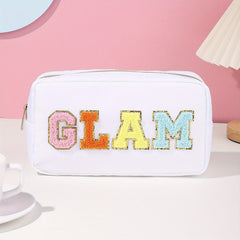 Preppy Patch Makeup Bag with Embroidered Letter