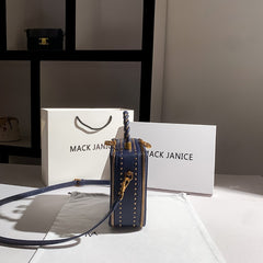 Women's Square Handbag Second Layer Leather Purse Navy