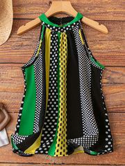 Polka Dot Halter Neck Top Colorblock Casual Summer Women's Clothing