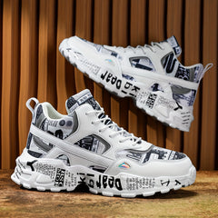 Graffiti Print Faux Leather Heighten Chunky Sneakers