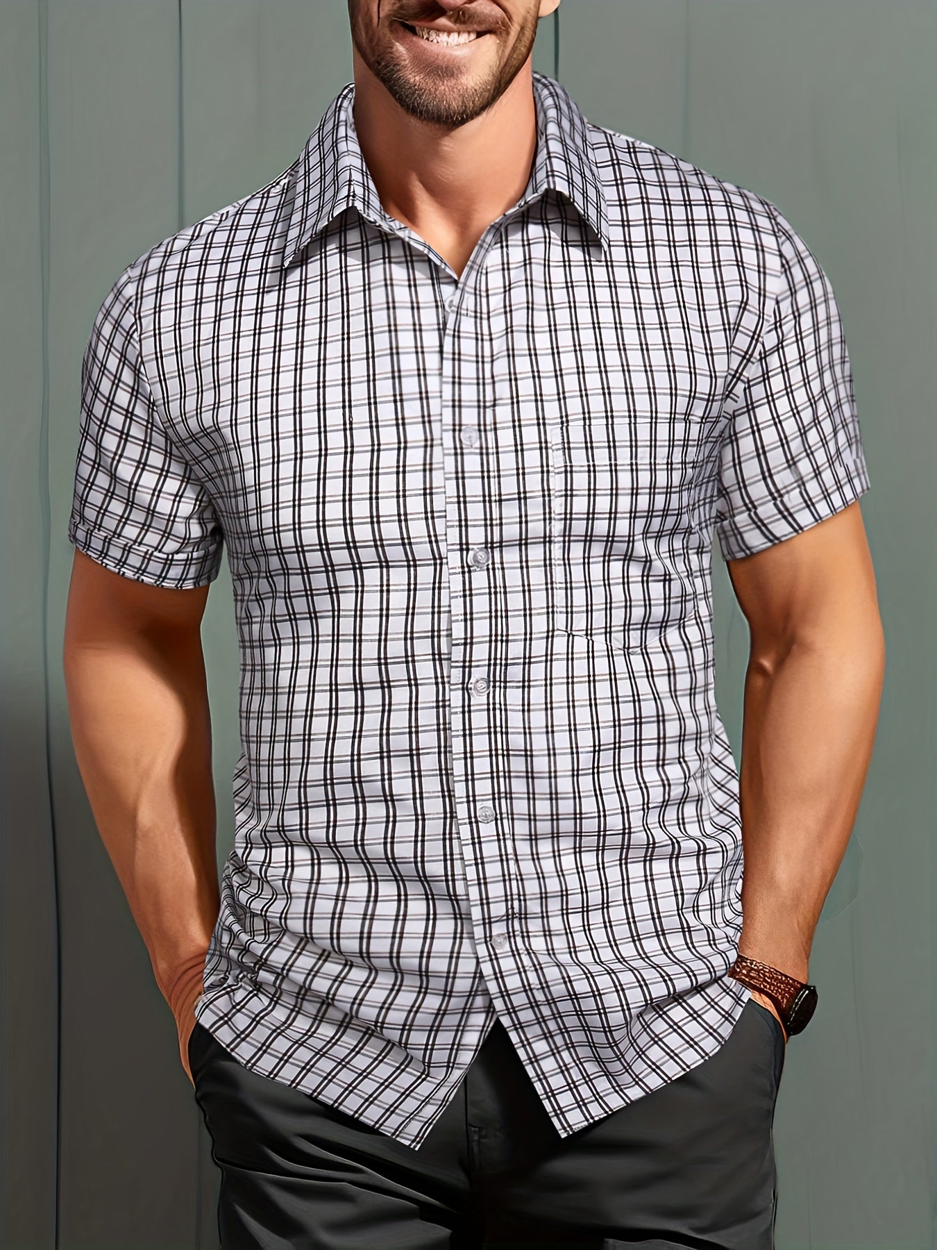 Plaid Print Men's Casual Short Sleeve Shirt Summer Tops Gift