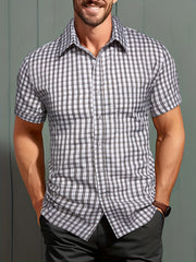 Plaid Print Men's Casual Short Sleeve Shirt Summer Tops Gift