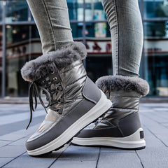 Women's Fur Lined Snow Boots Lace Up Platform Winter Outdoor Comfortable Boots