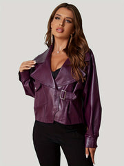 Drop Shoulder Lapel Oversized Jacket Faux Leather Outwear