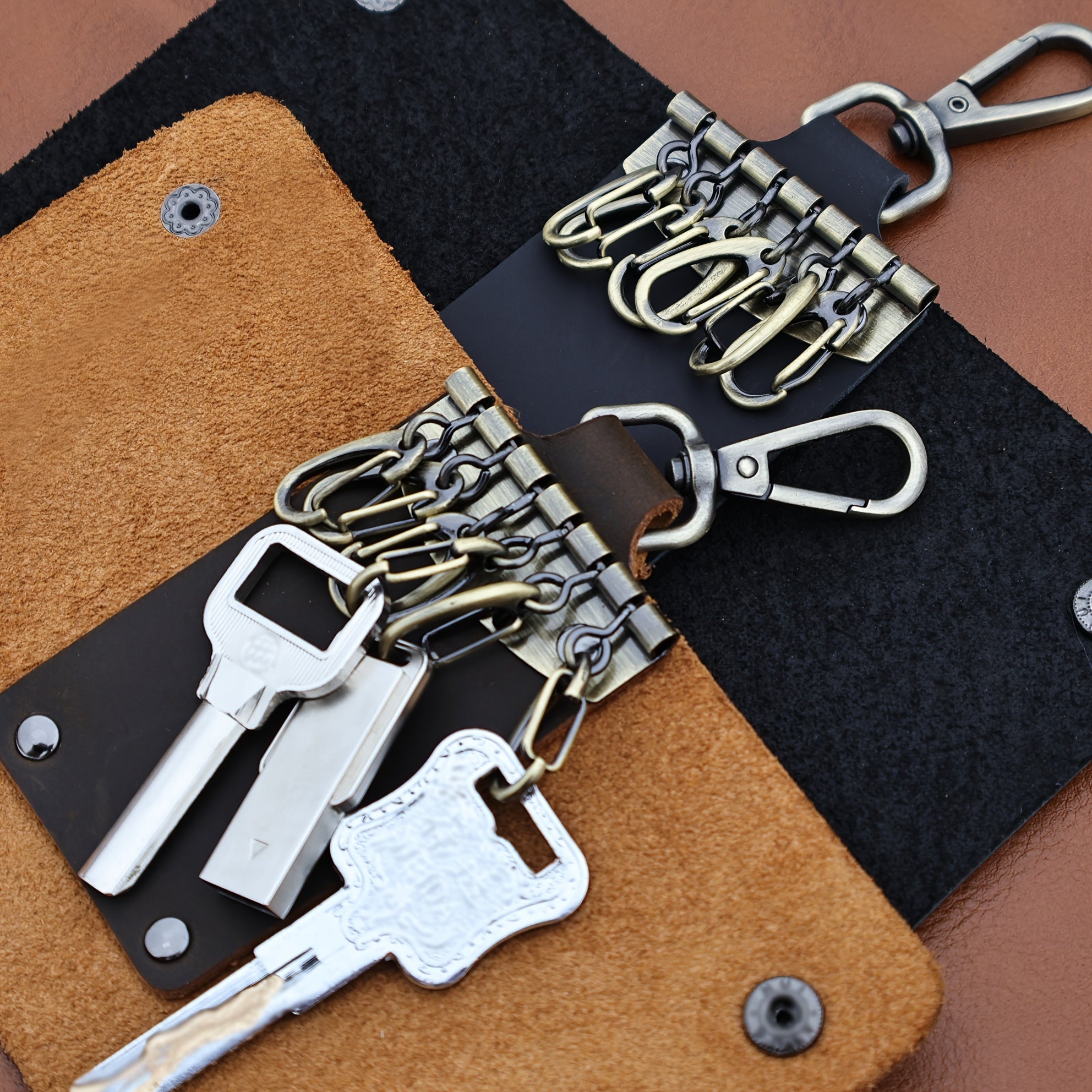 Vintage Cowhide Keychain Waist Hanging Holder For Outdoor Travel