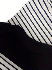 Casual Striped Print Splicing Dress Short Sleeve Crew Neck Dress