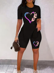 2pcs Tee & Biker Shorts Set Slit Sleeve Casual T Shirt & Biker Shorts