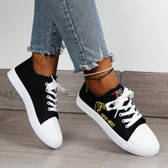 Women's Letter Print Canvas Shoes Casual Lace-Up Sneakers