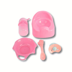 Baby Doll Playset with 5 Accessories Pink Bath & Drink Ready Doll Toy