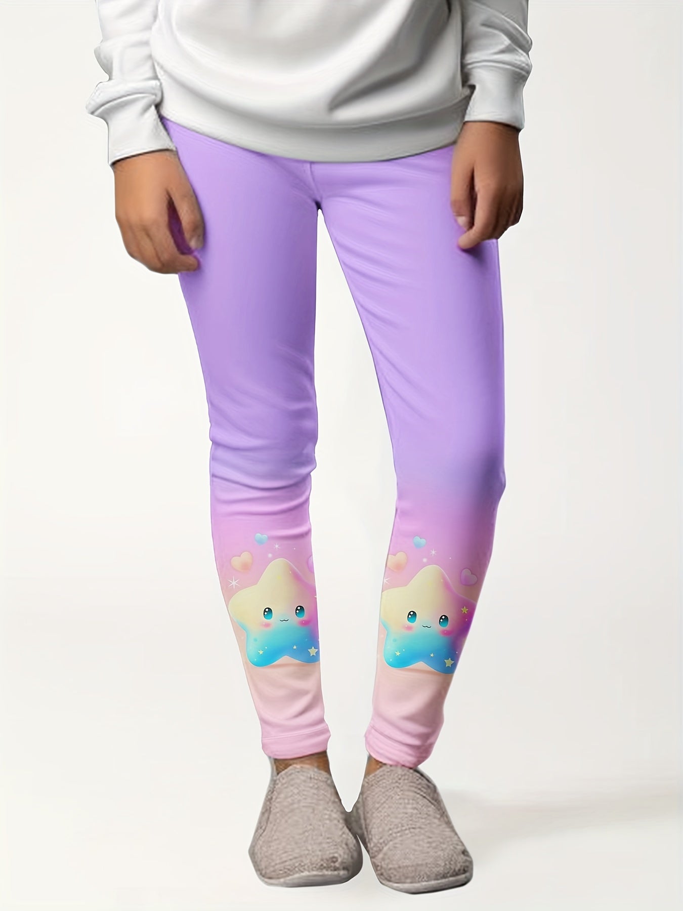 Gradient Star Graphic Leggings Girls Thick Leggings For Spring Fall Winter
