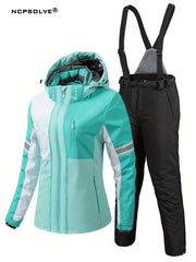 Snowflake Print Ski Set Long Sleeve Hooded Jacket & Suspender Trouser