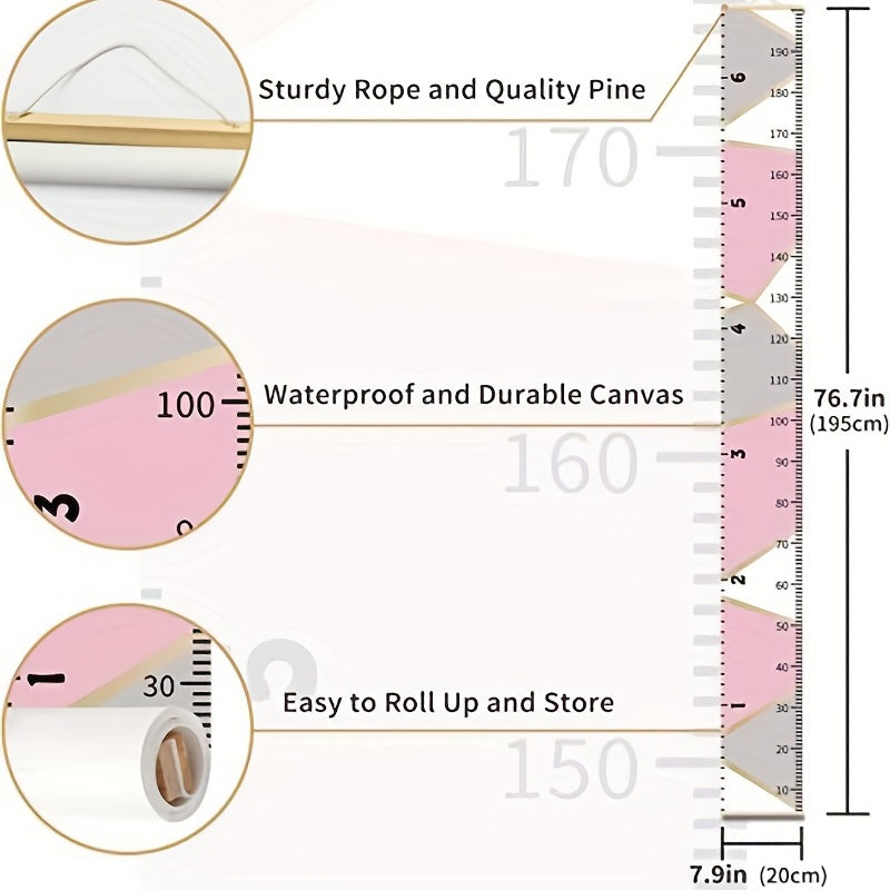 Pink Block Height Growth Chart Ruler for Kids Bedroom Nursery Wall Decor