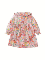 Girls Long Sleeve Pink Floral Button Dress