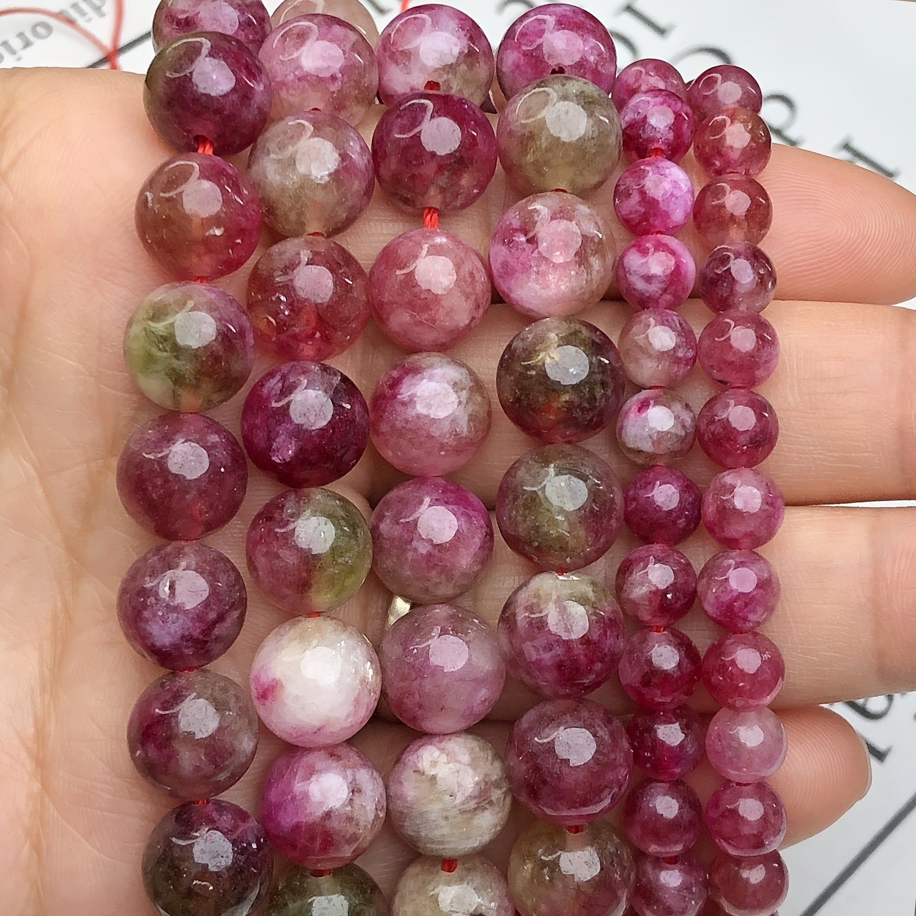 Pink Tourmaline Crystal Beads Round Loose Spacer Beads 8mm