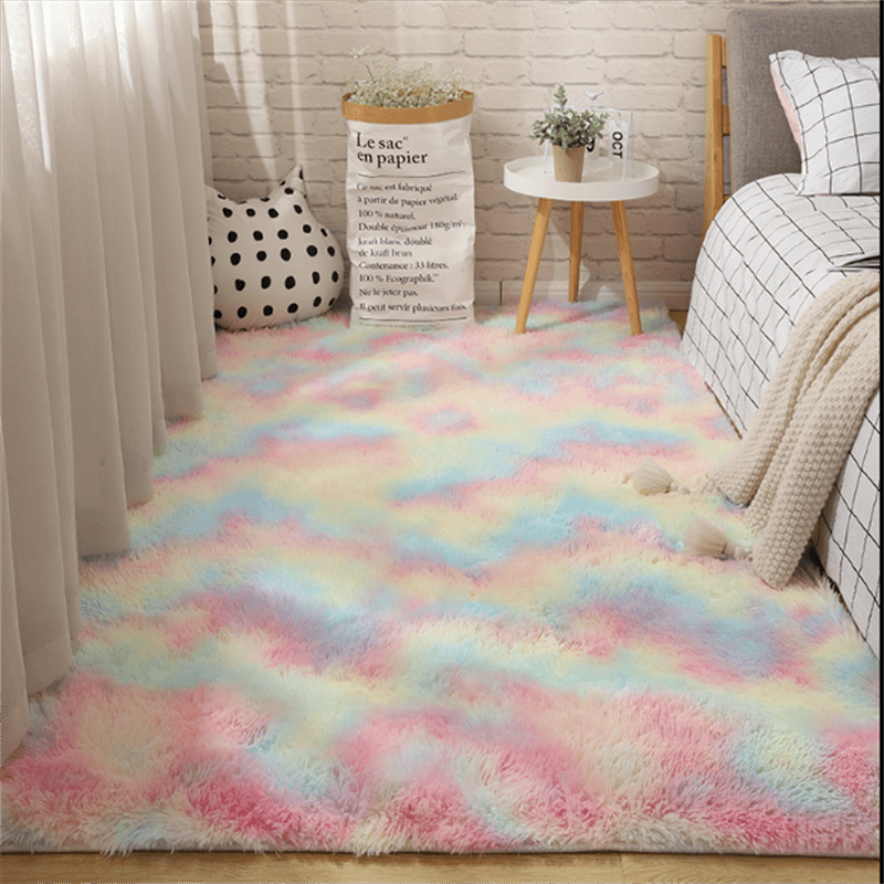 Luxury Plush Soft Area Rug for Bedroom Living Room - Tie Dyed Shag Furry Carpet