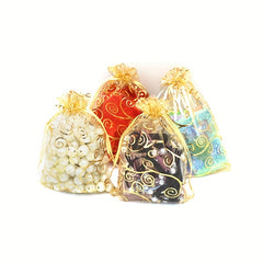 100pcs Golden Organza Gift Bags Drawstring for Wedding Party