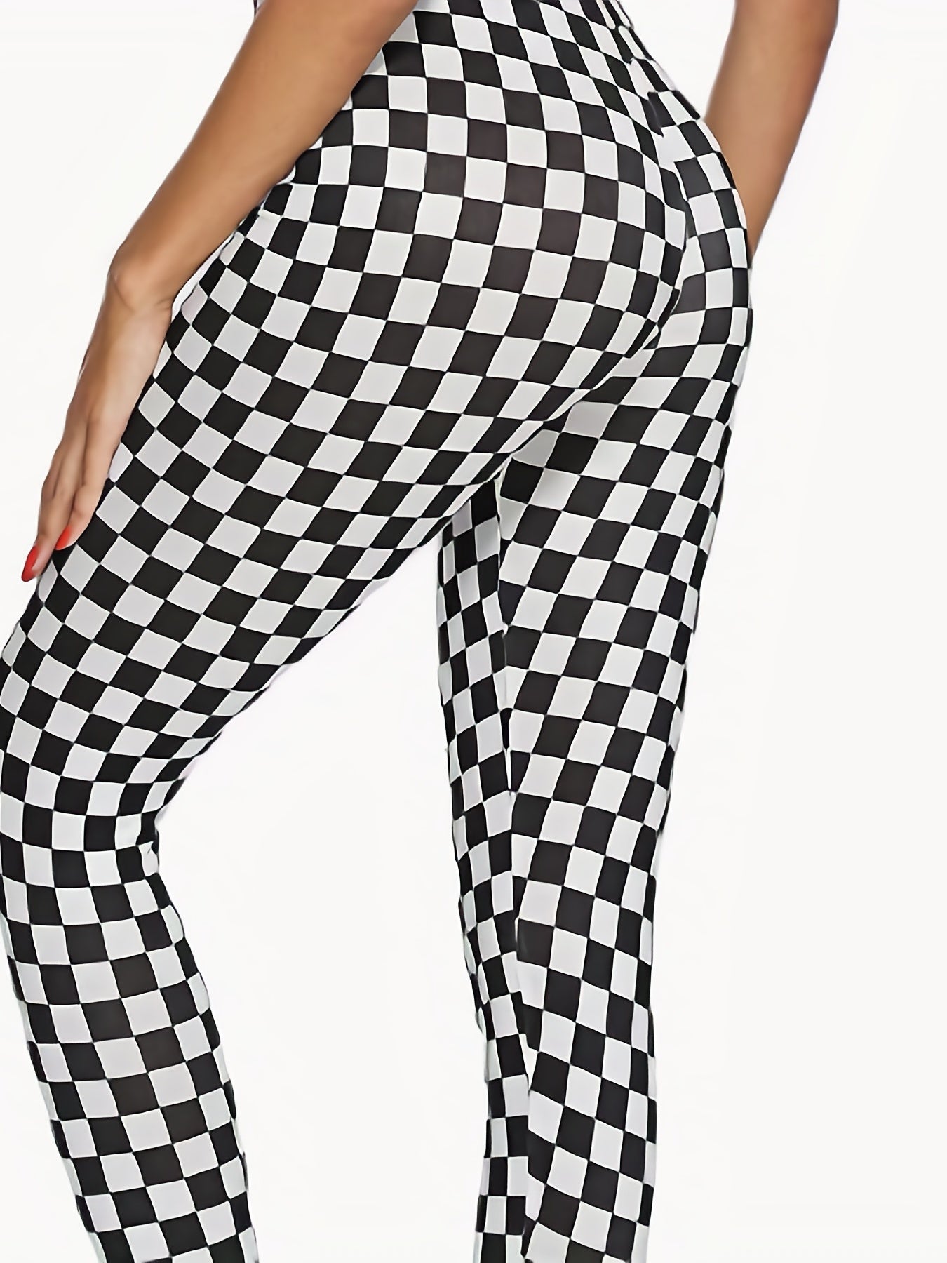 Plaid Print Skinny Leggings High Waist Stretchy Leggings Women's Clothing