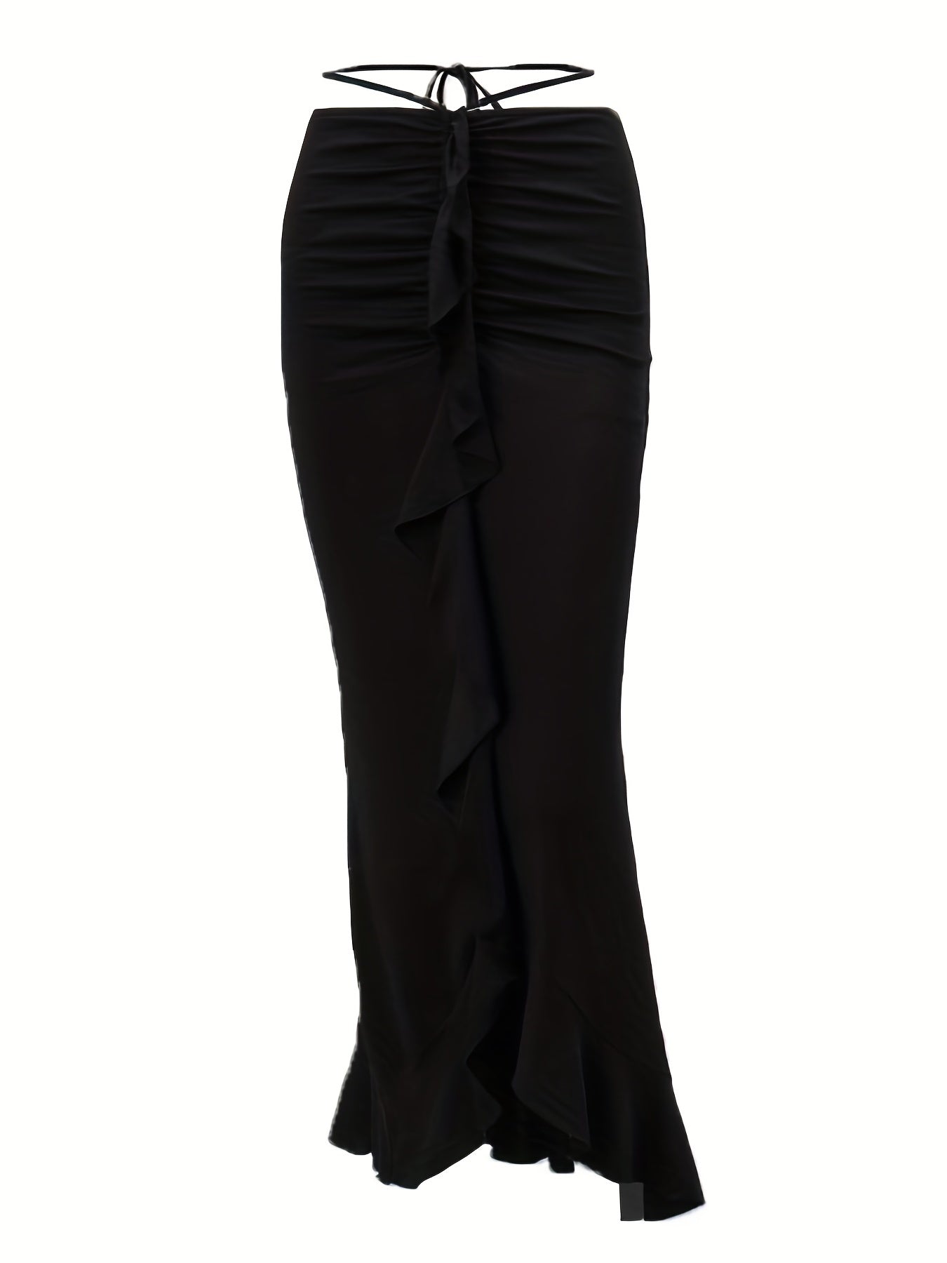 Ruffle Trim Ruched Skirt Asymmetrical Skirt For Spring & Summer Women