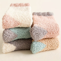 5 Pairs Colorblock Fuzzy Socks Women's Stockings & Hosiery