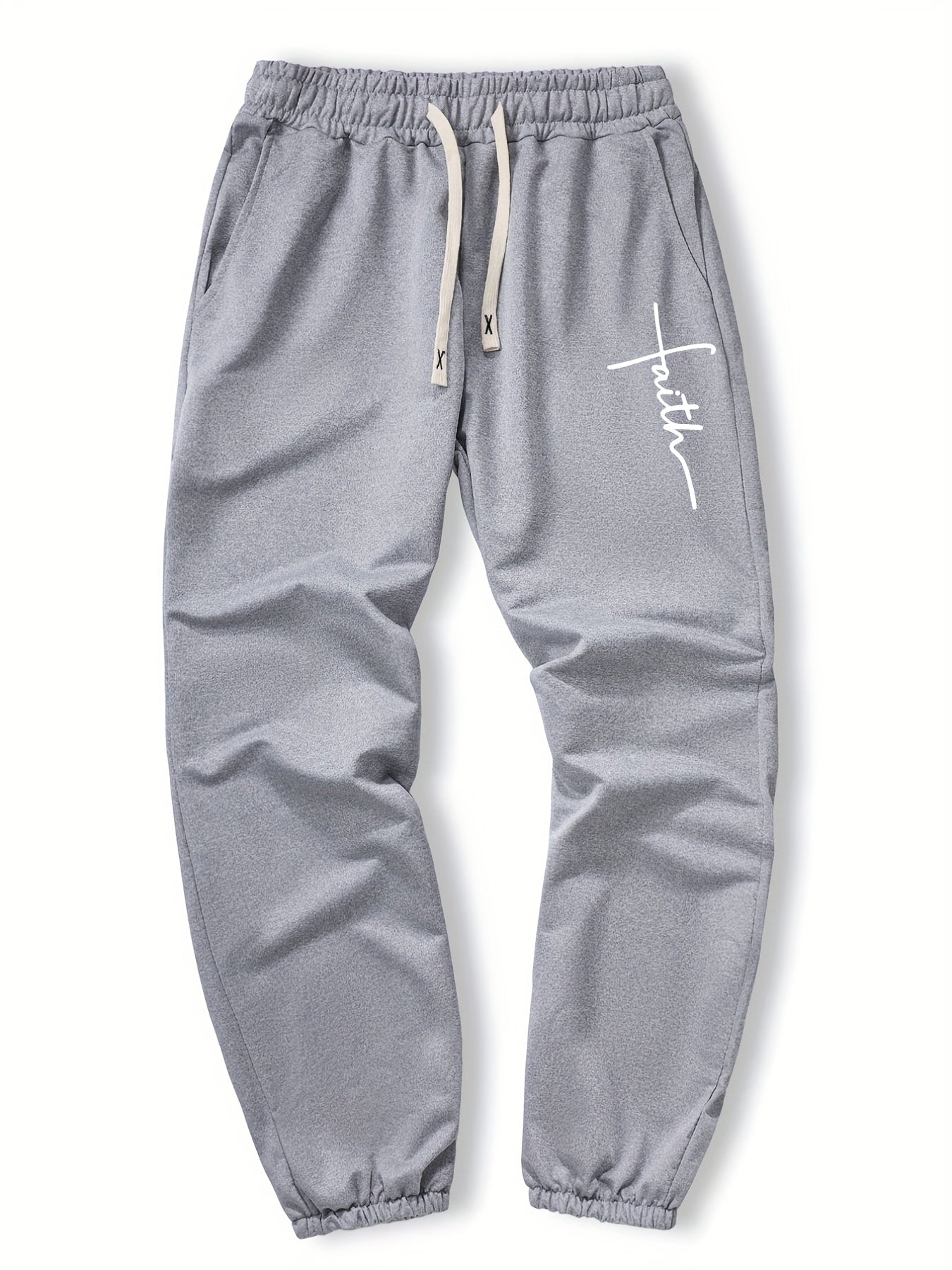 Men's Faith Print Joggers With Pockets - Casual Waist Drawstring Sweatpants