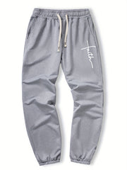 Men's Faith Print Joggers With Pockets - Casual Waist Drawstring Sweatpants