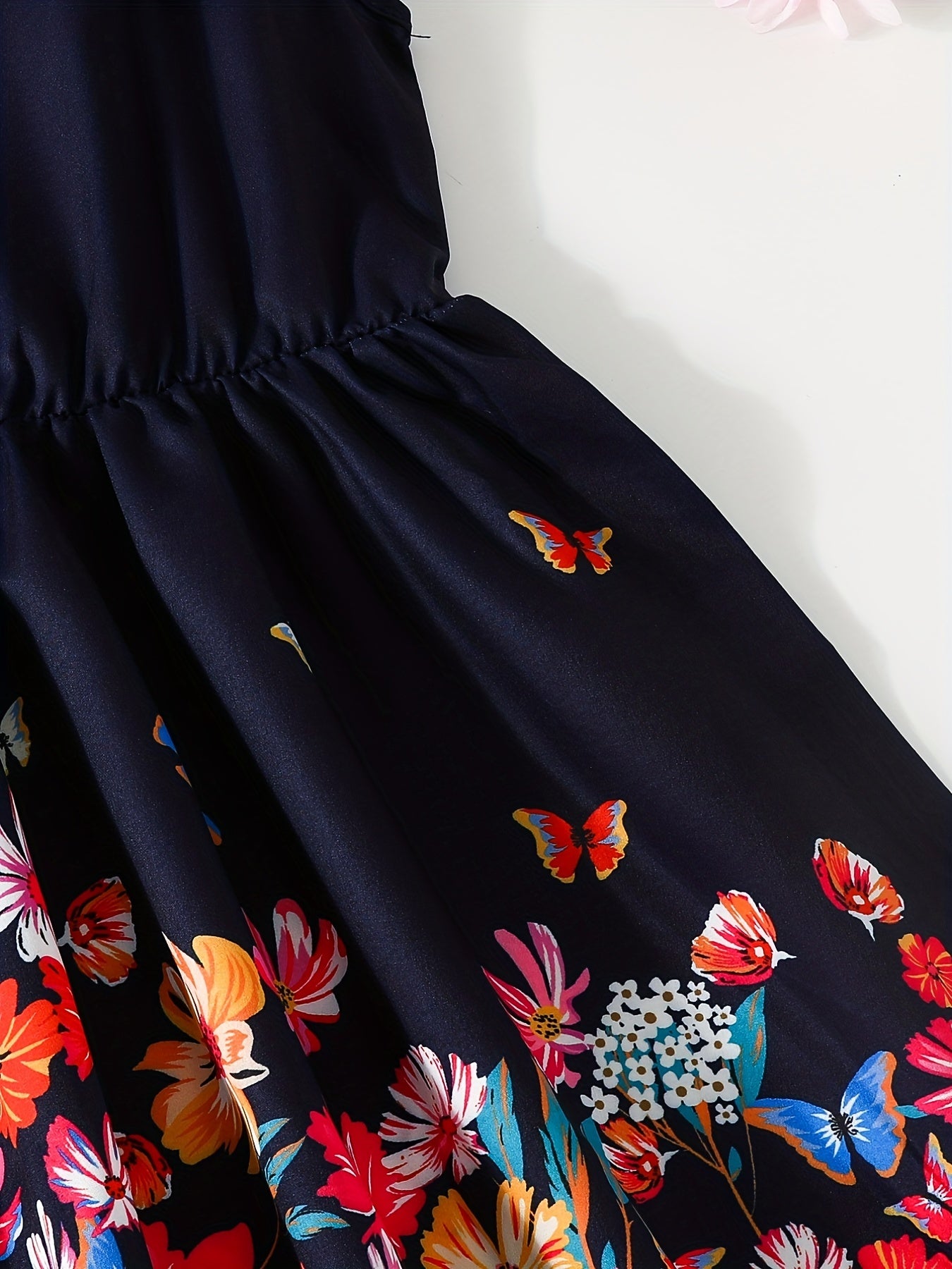 Girls Vibrant Butterflies & Flowers Print Skirt Elastic Waist Dress