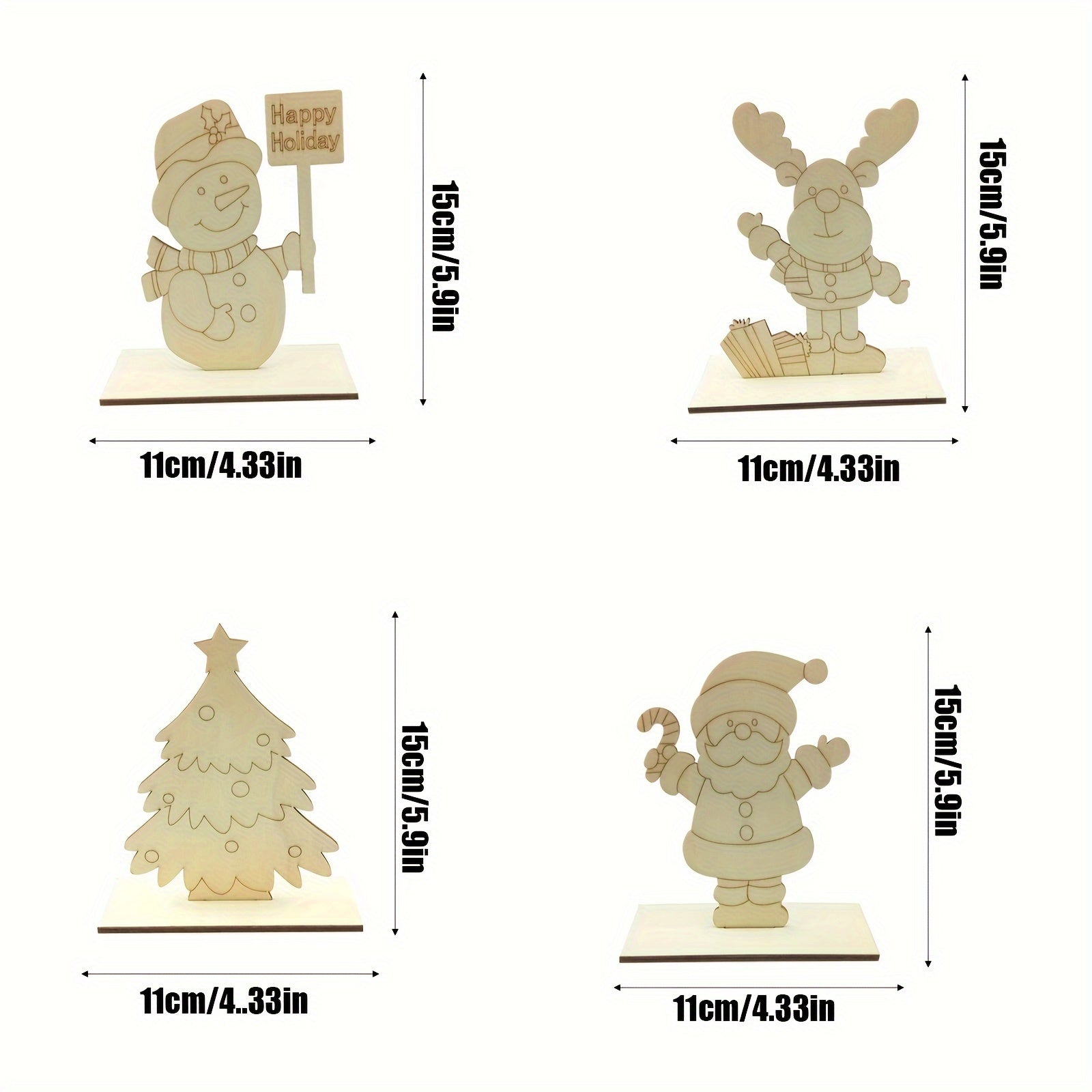1Pc Wooden Embryo DIY Wooden Christmas Elder Snowman Elk Christmas Tree