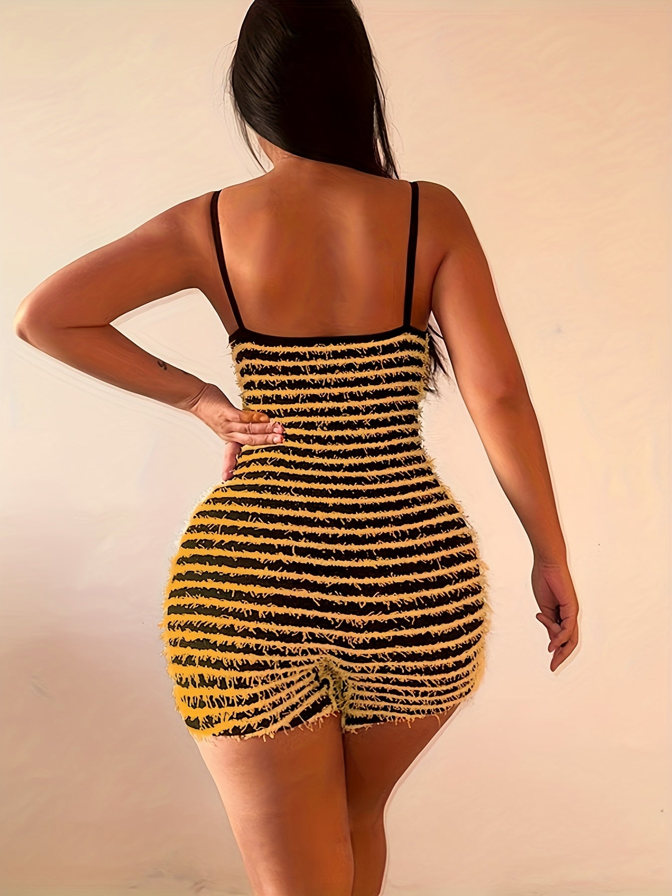 Striped Spaghetti Strap Romper Jumpsuit Sexy Backless Cami Romper