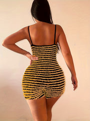 Striped Spaghetti Strap Romper Jumpsuit Sexy Backless Cami Romper