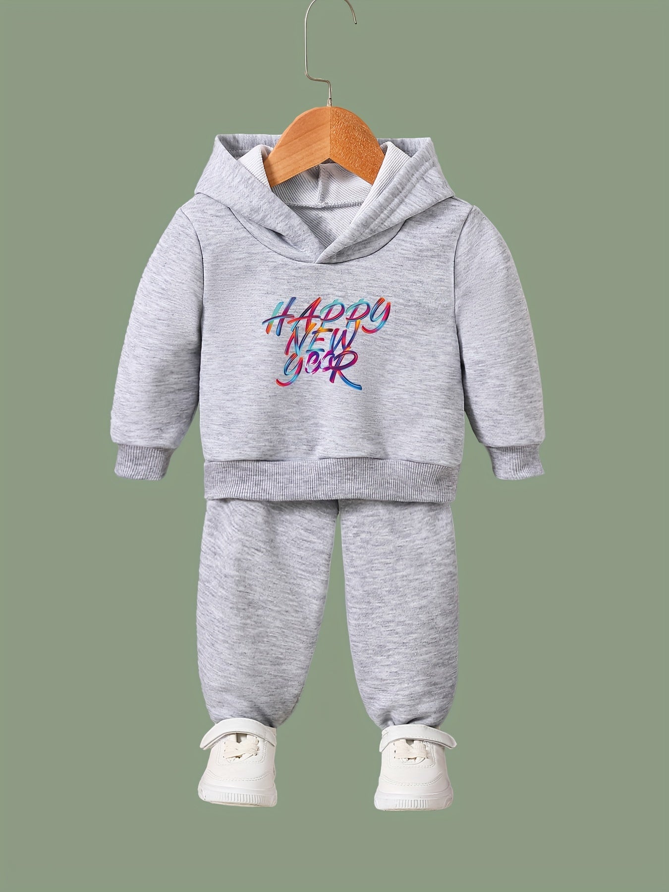 OERYUI 2pcs HAPPY YEAR Print Hoodies Pants Set For Girls Boys