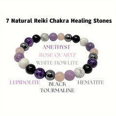 7 Chakra Reiki Stones Energy Bracelet Amethyst Tourmaline Hematite Obsidian L