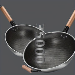 Non Stick Wok With Lid 34 01cm Stainless Steel Honeycomb Coating Deep Frying Pan