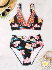 Floral & Chain Print Bikini Set High Stretch Two Piece