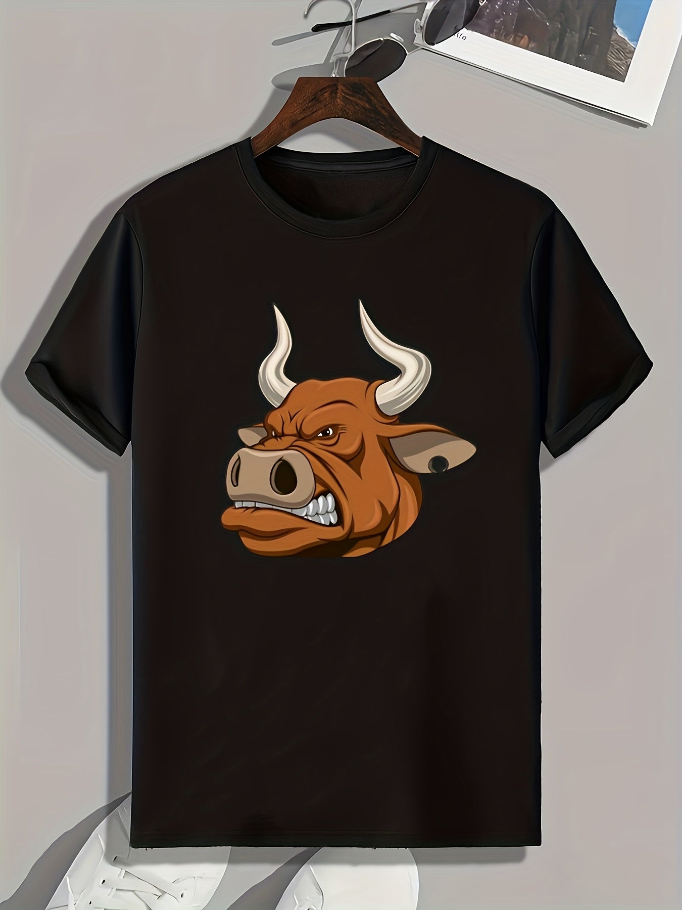 Ox Pattern Print Men's Comfy Sports T-shirt Graphic Tee