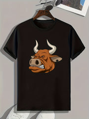 Ox Pattern Print Men's Comfy Sports T-shirt Graphic Tee