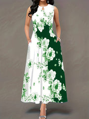 Colorblock Floral Print Maxi Tank Dress