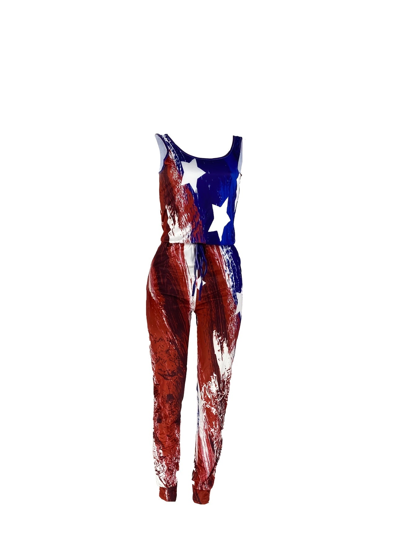 Dual Pockets Jumpsuit Sleeveless Crew Neck