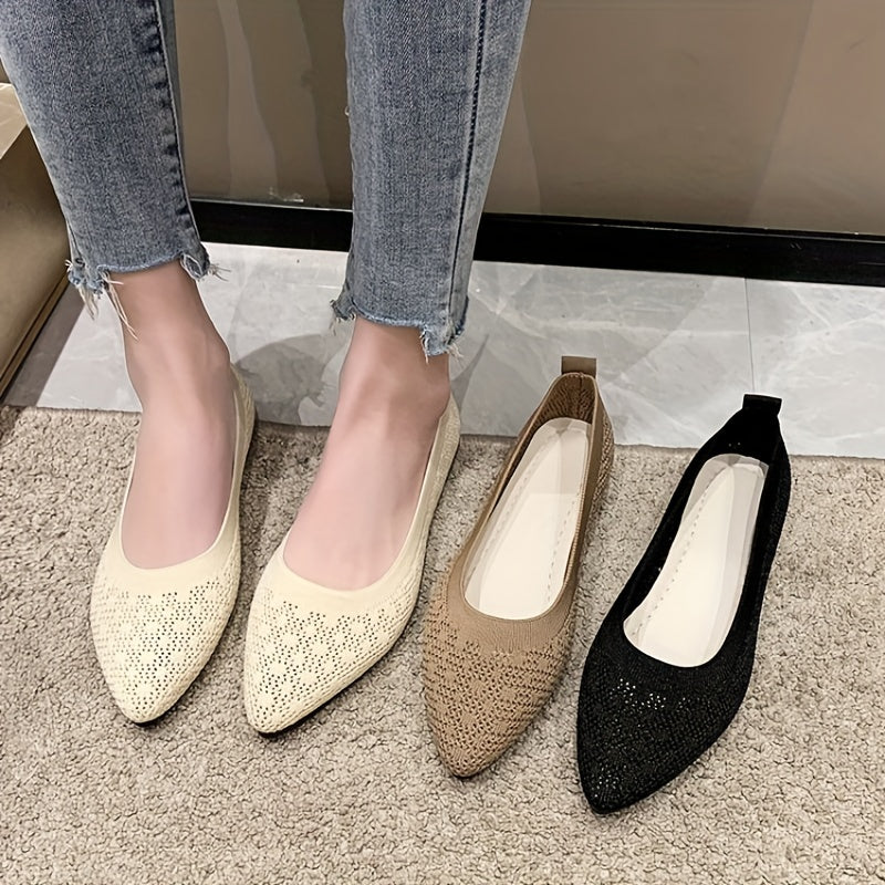Women's Pointed Toe Ballet Flats Comfy Knitted Slip On Shoes