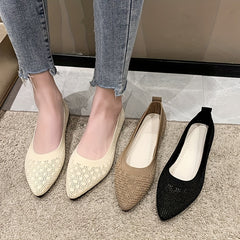 Women's Pointed Toe Ballet Flats Comfy Knitted Slip On Shoes