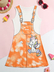 Unicorn Print Crew Neck Short Sleeve Dress for Summer Party