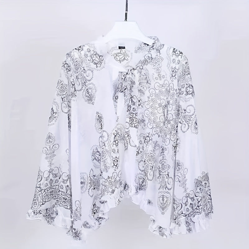 Vintage Flower Print Chiffon Shawl Breathable Sunscreen