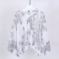 Vintage Flower Print Chiffon Shawl Breathable Sunscreen