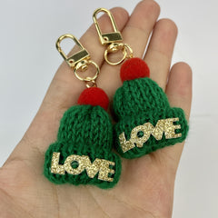 Vintage Christmas Knitted Hat Keychain Set - Adorable Gift for Women