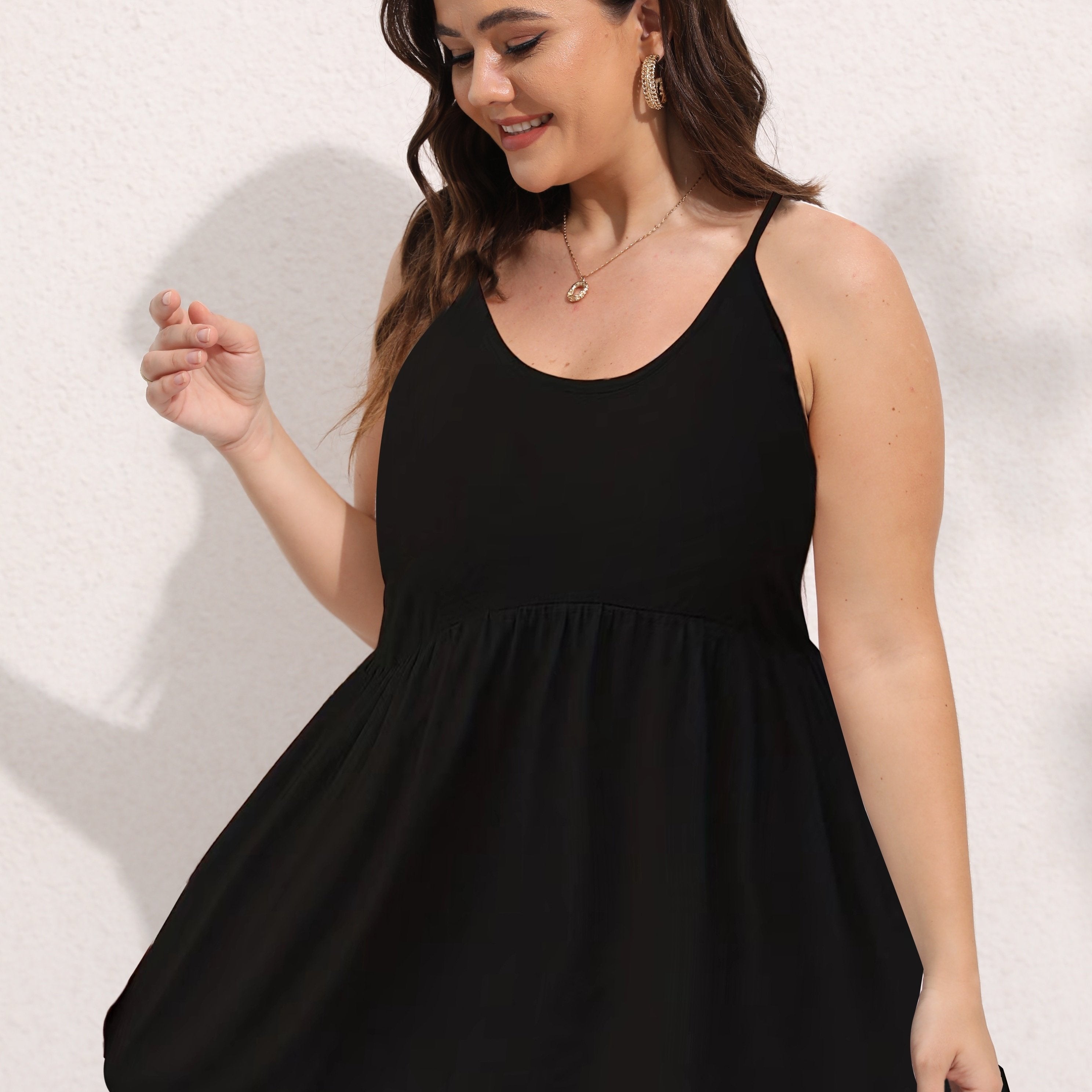 Cami Top Women's Plus Plain Ruched Peplum Cami Top