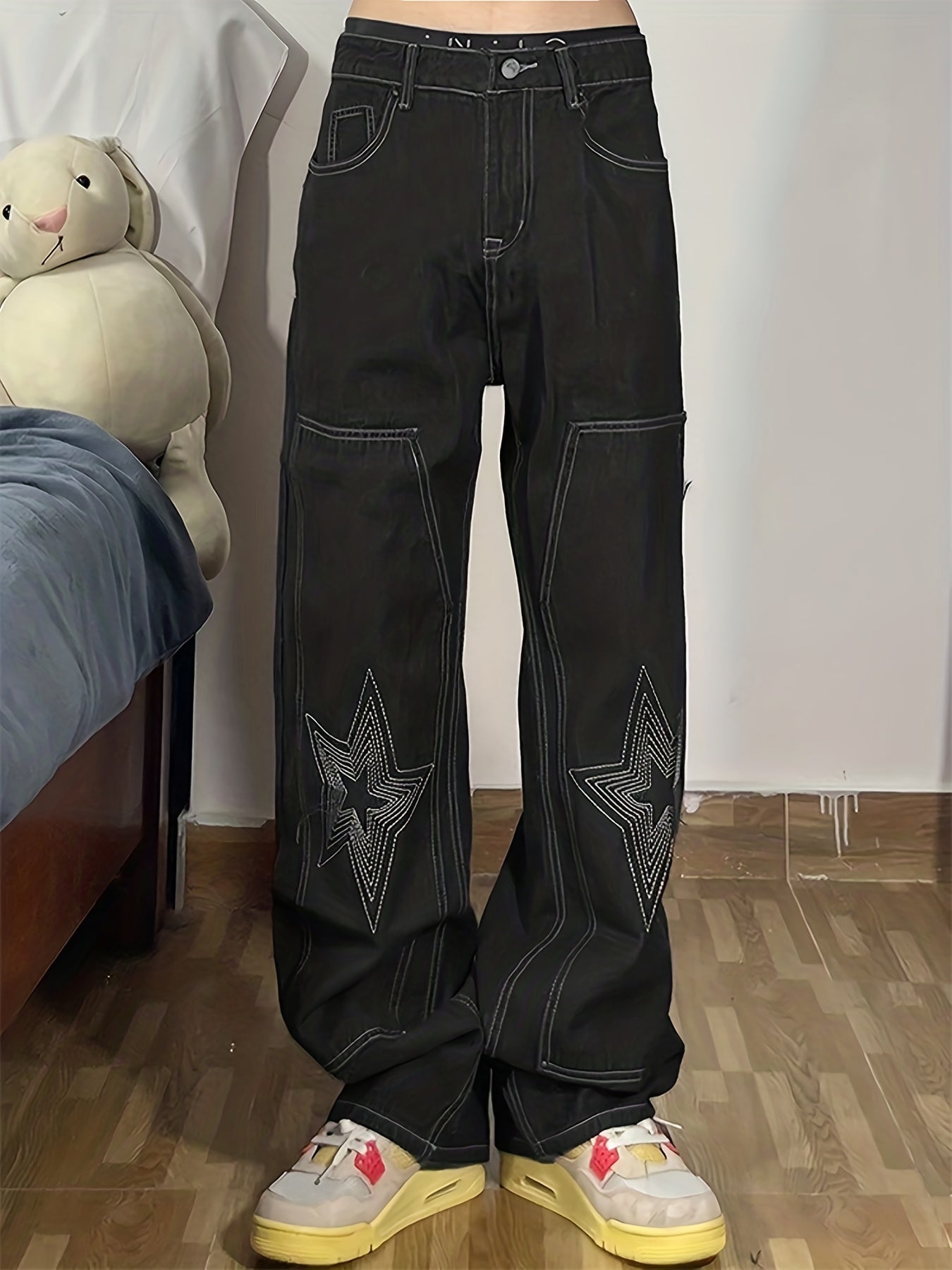 Y2k Letter Print Wide Leg Loose Fit Jeans for Men