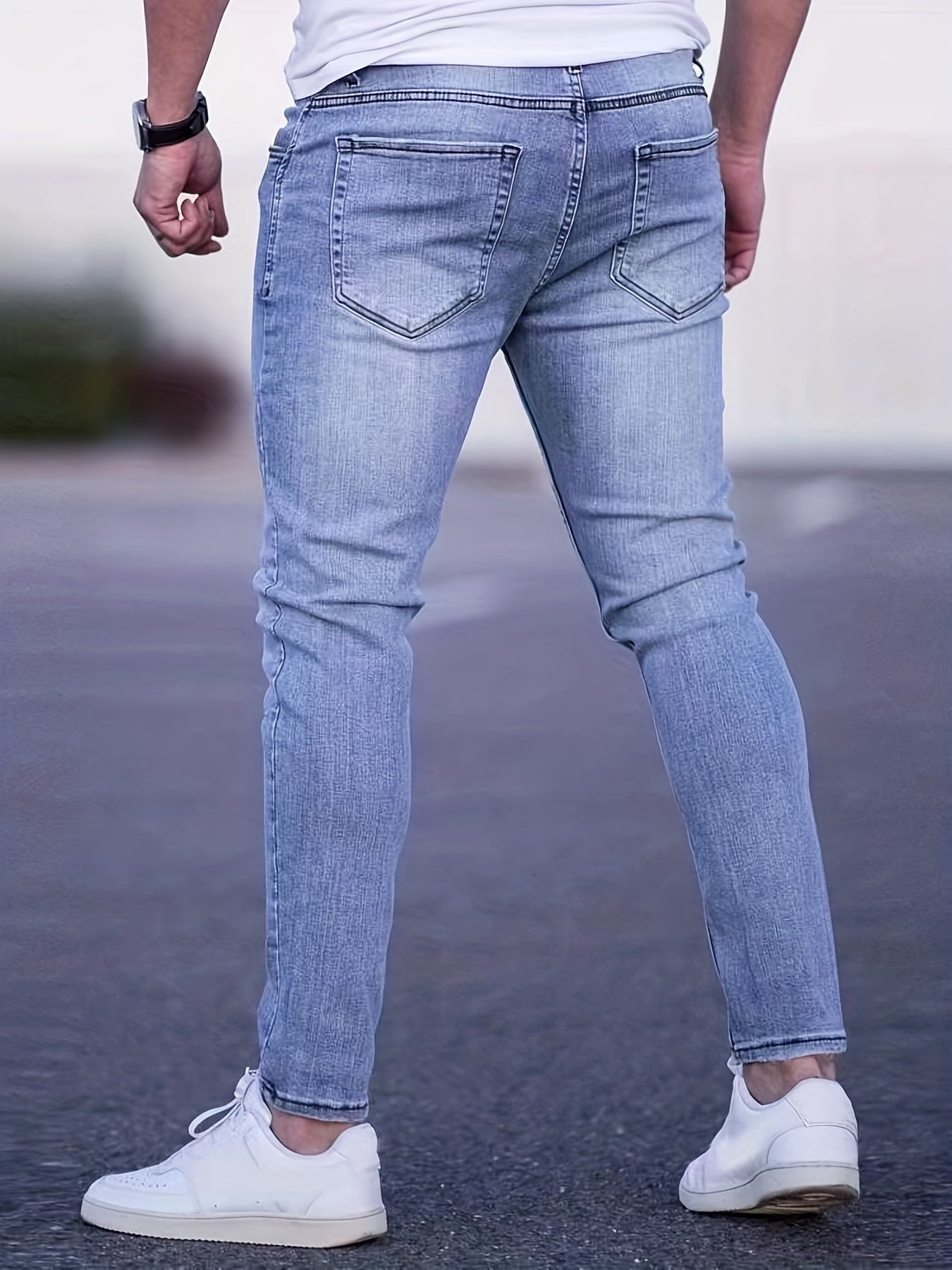 Men's Slim Fit Ripped Jeans Casual Street Style Distressed Denim Pants