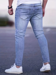 Men's Slim Fit Ripped Jeans Casual Street Style Distressed Denim Pants
