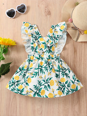 Baby Girls Casual Yellow Flower Print Sleeveless Dress For Summer